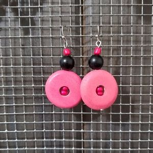 Boho Pink Wooded Earrings